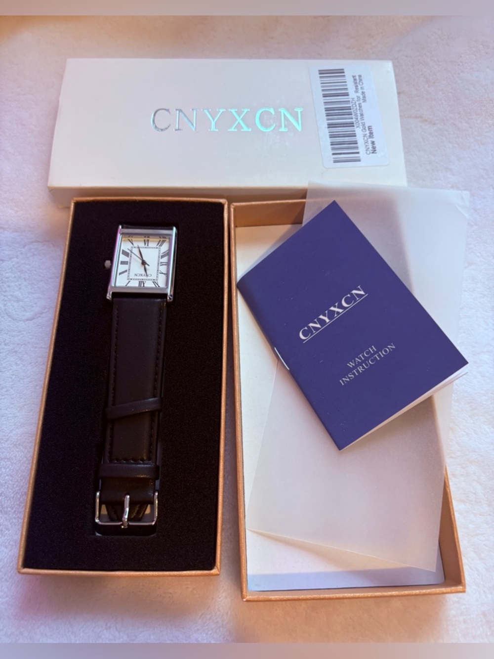 Men's Black Leather Strap Rectangular Dress Watch